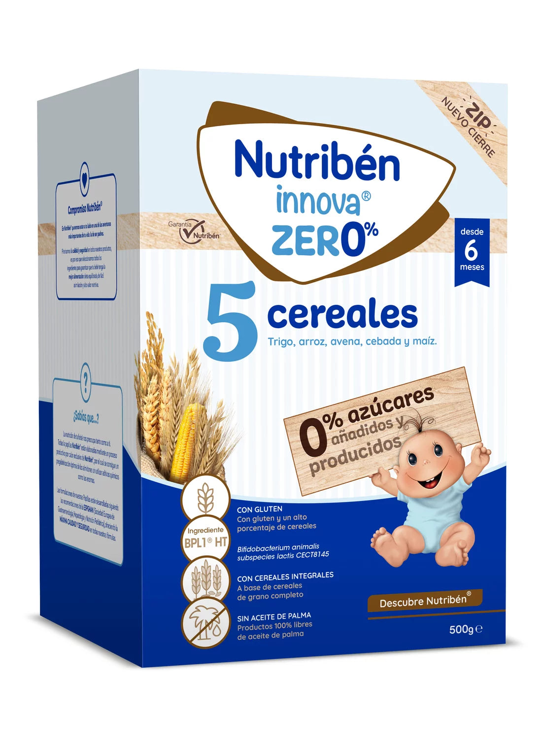 Nutribén innova® ZERO% 5 Cereales. Sin azúcares añadidos ni producidos* para bebés desde 6 meses