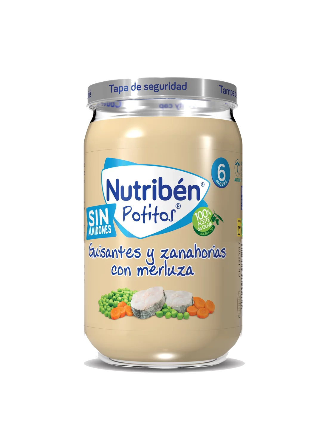 Potito de guisantes y zanahorias con merluza