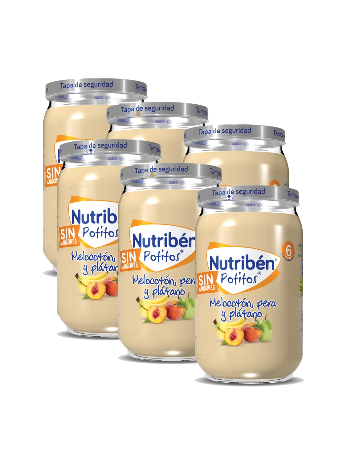 Pack ahorro de 6 Potitos Melocotón, Pera y Plátano
