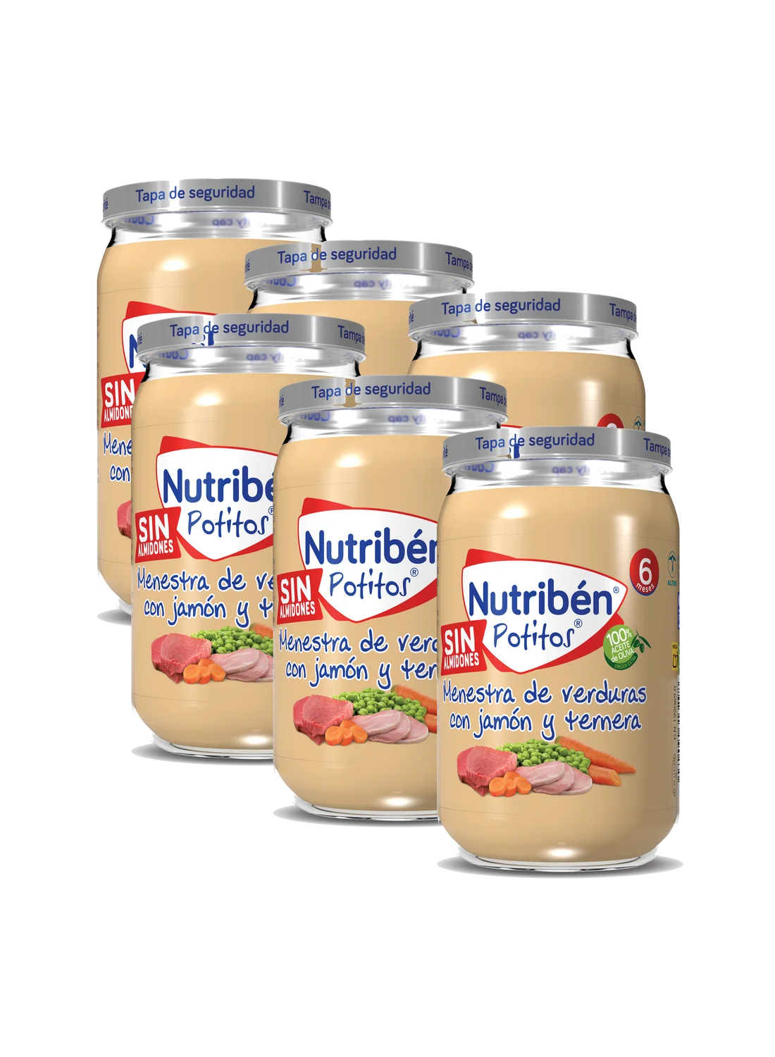 Pack ahorro de 6 Potitos Menestra de Verduras con Jamón y Ternera