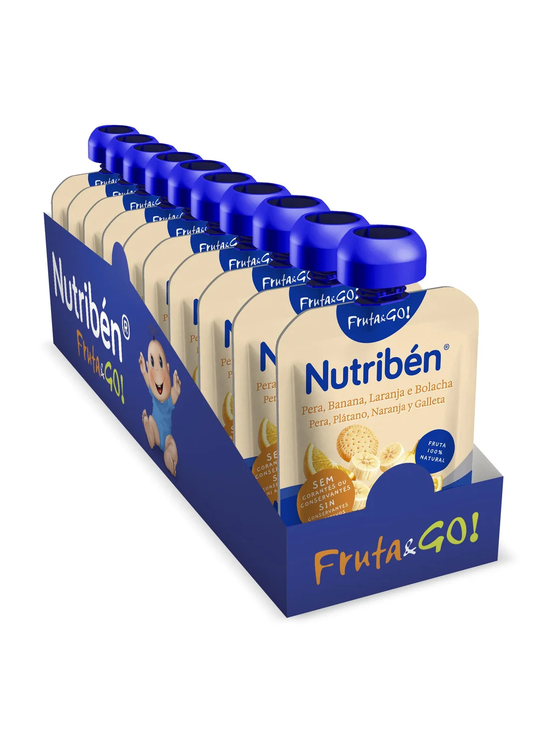 Pack ahorro de 10 bolsitas de Fruta&GO! Pera, plátano, naranja y galleta