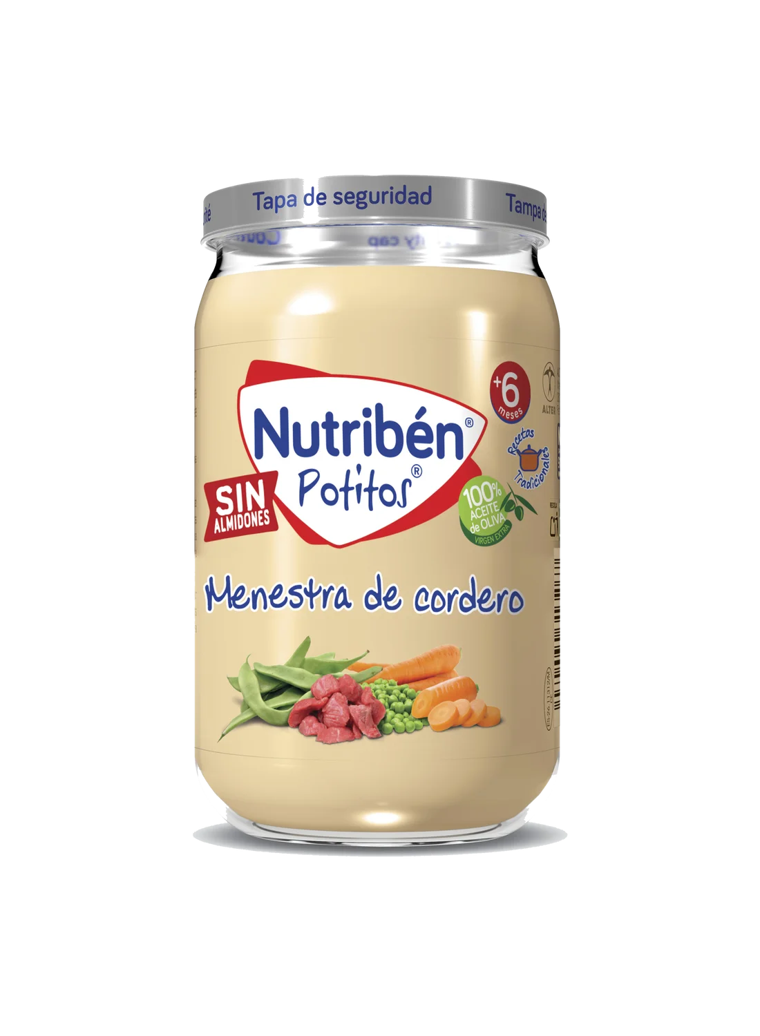 Pack 24 Potitos: Menestra de cordero, Verduritas con pollo, Arroz con merluza y Manzana, naranja, plátano y galleta (1)