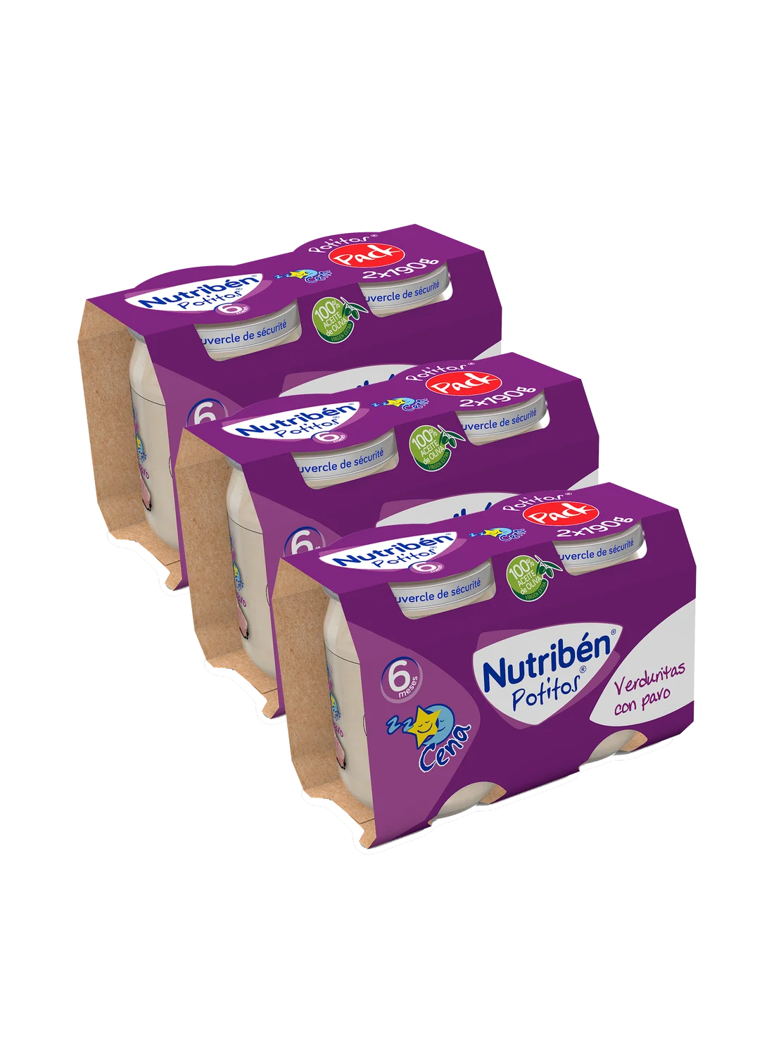 Pack ahorro de 6 Potitos para la cena: Verduritas con pavo 190gr