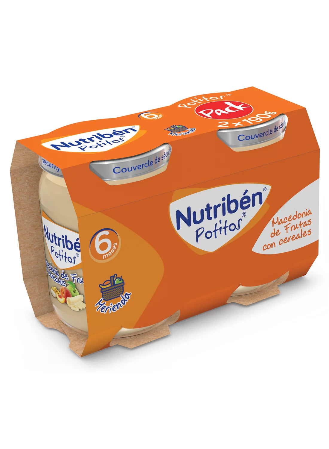 Potito para merendar: Macedonia de frutas con cereales 190gr x 2