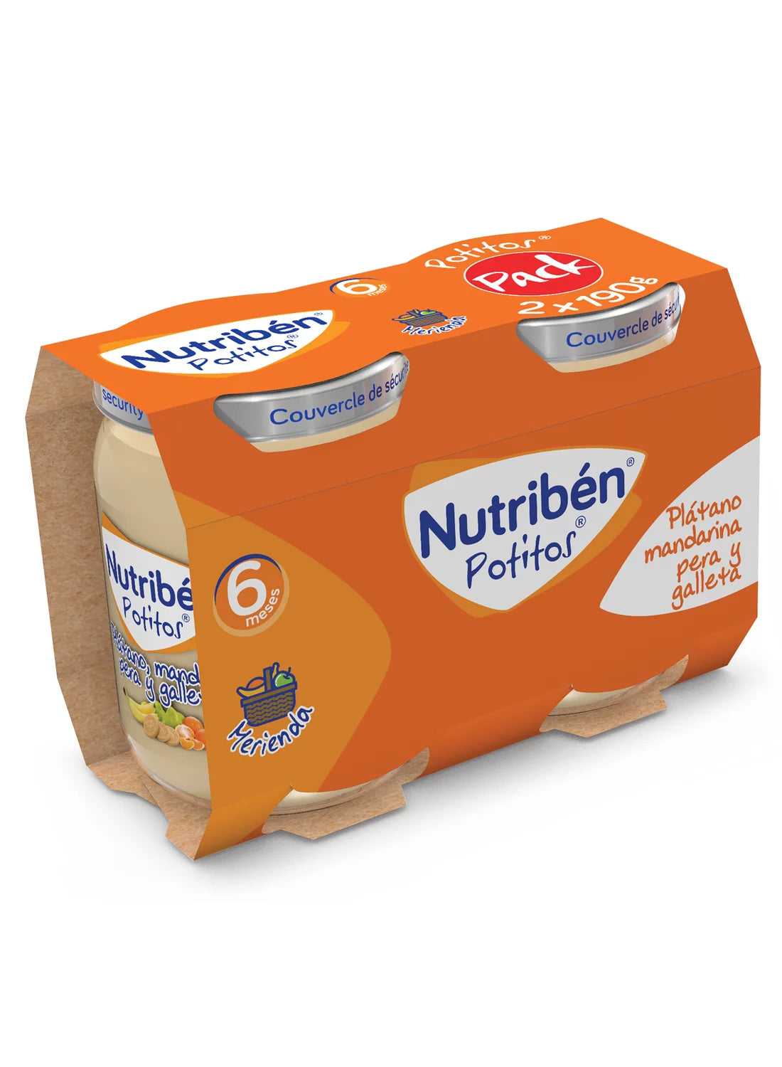 Potito para merendar: Pera, plátano, mandarina y galleta 190gr x 2