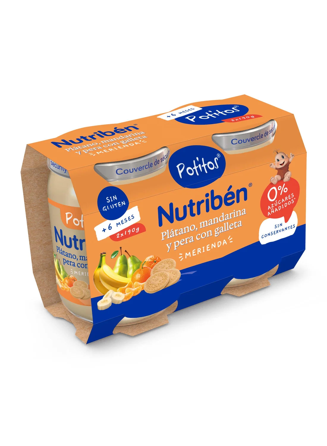 Potito para merendar: Pera, plátano, mandarina y galleta 190gr x 2