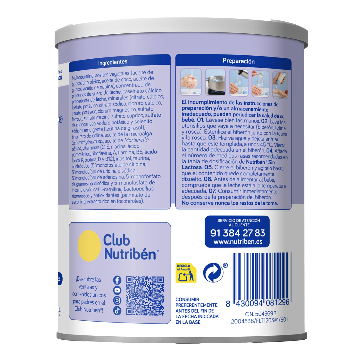Nutribén® Sin Lactosa: para bebés desde su nacimiento con intolerancia a la lactosa