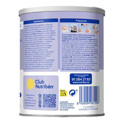 Nutribén® Sin Lactosa: para bebés desde su nacimiento con intolerancia a la lactosa