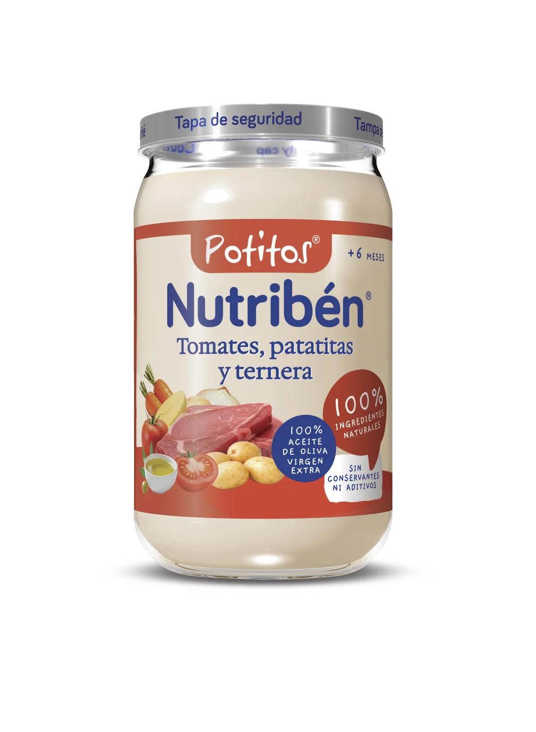Potito de tomates, patatitas y ternera