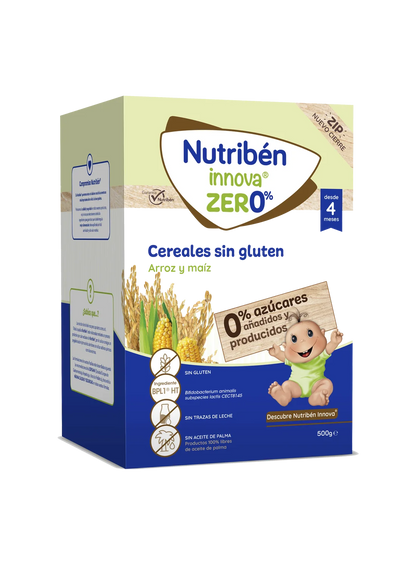 Nutribén innova® ZERO% Cereales sin gluten: para bebés a partir de 4 meses. Sin azúcares añadidos ni producidos*
