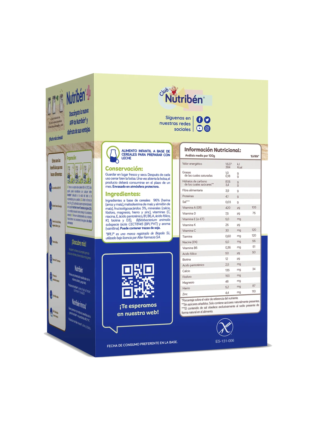 Nutribén innova® ZERO% Cereales sin gluten: para bebés a partir de 4 meses. Sin azúcares añadidos ni producidos* (1)