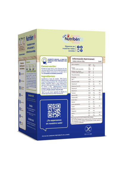 Nutribén innova® ZERO% Cereales sin gluten: para bebés a partir de 4 meses. Sin azúcares añadidos ni producidos* (1)