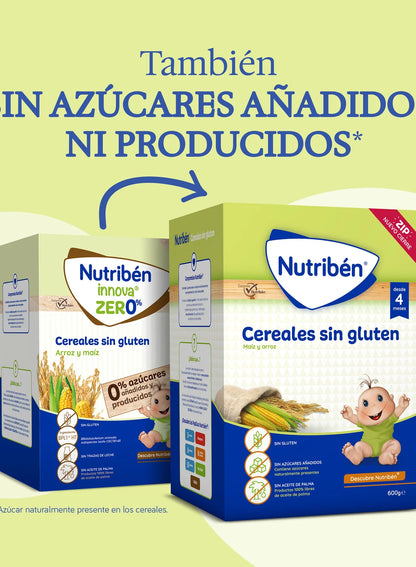 Nutribén innova® ZERO% Cereales sin gluten: para bebés a partir de 4 meses. Sin azúcares añadidos ni producidos* (2)