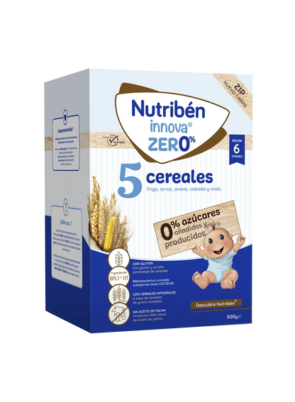 Nutribén innova® ZERO% 5 Cereales. Sin azúcares añadidos ni producidos* para bebés desde 6 meses