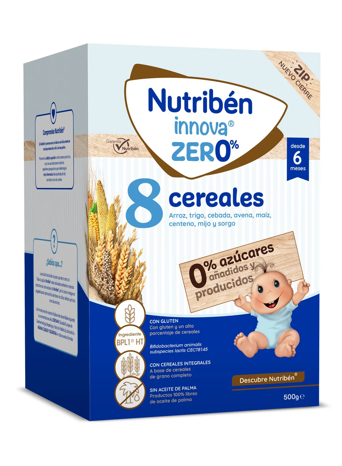 Nutribén innova® ZERO% 8 cereales para bebés a partir de 6 meses. Sin azúcares añadidos ni producidos*.