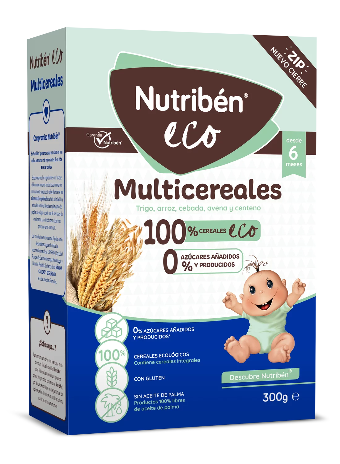 Nutribén® eco Multicereales: cereales ecológicos para bebés a partir de 6 meses Sin azúcares añadidos ni producidos*