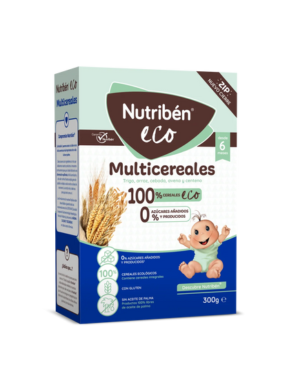Nutribén® eco Multicereales: cereales ecológicos para bebés a partir de 6 meses Sin azúcares añadidos ni producidos*