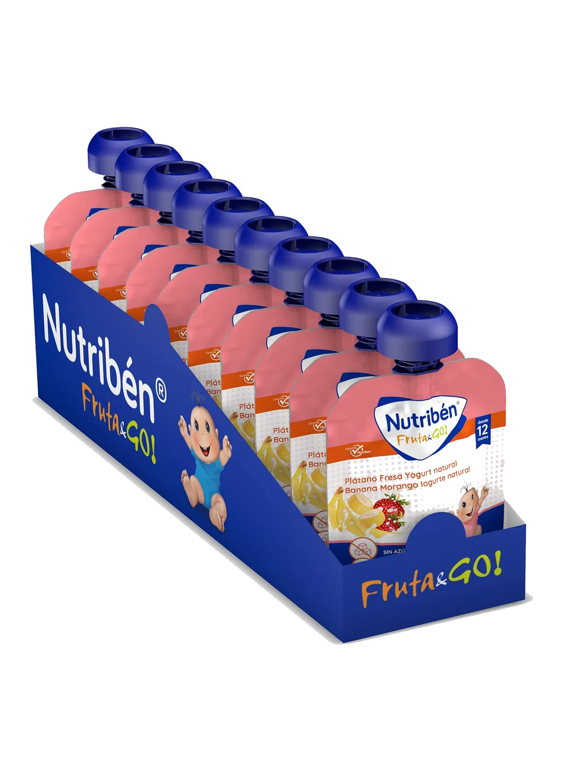 Pack ahorro de 10 bolsitas de Fruta&GO! Plátano, fresa y yogurt natural