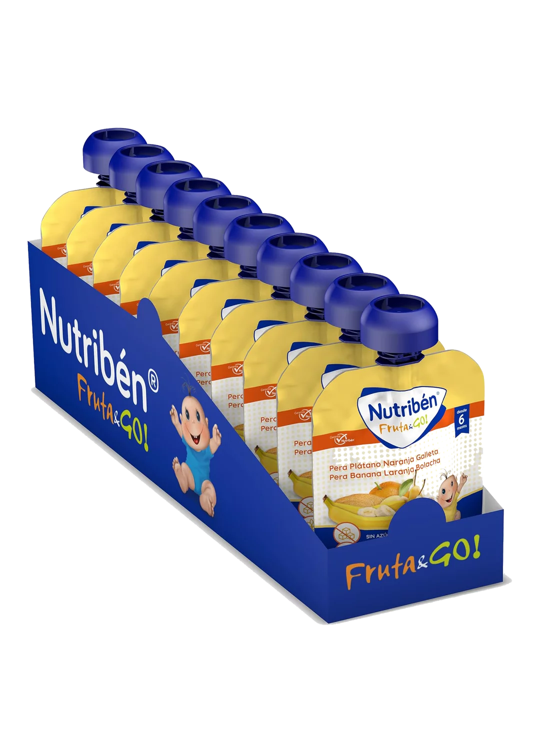 Pack ahorro de 10 bolsitas de Fruta&GO! Pera, plátano, naranja y galleta