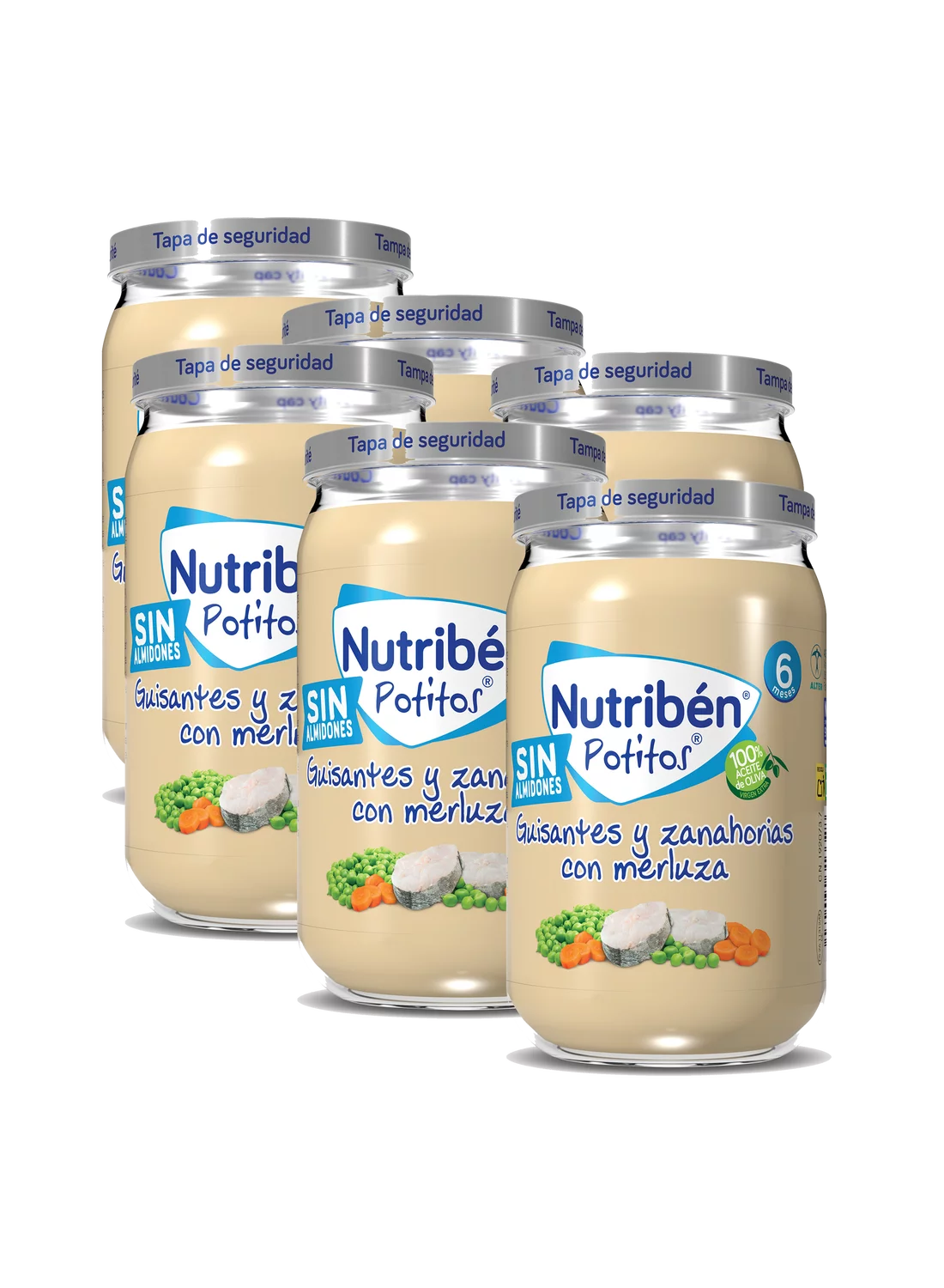 Pack ahorro de 6 Potitos de guisantes y zanahorias con merluza