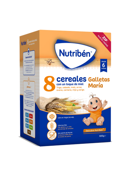 Nutribén® 8 Cereales Galletas María y un toque de miel: nutritiva y deliciosa para bebés a partir de 6 meses