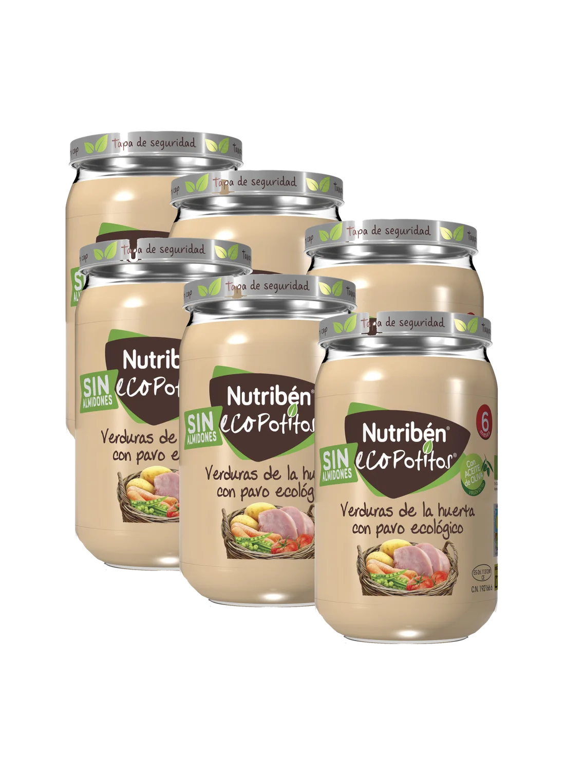 Pack ahorro de 6 EcoPotitos de carne de pavo: Verduras de la huerta con pavo ecológico 235gr
