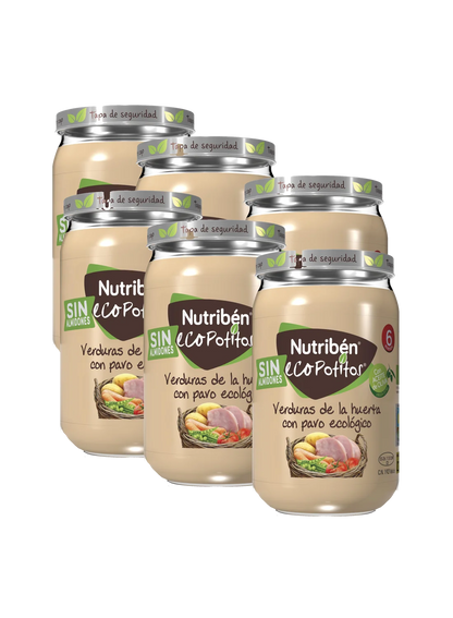 Pack ahorro de 6 EcoPotitos de carne de pavo: Verduras de la huerta con pavo ecológico 235gr