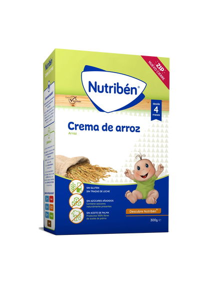 Nutribén® Crema de arroz: cereales sin gluten para tu bebé desde los 4 meses