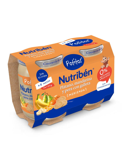 Potito para merendar: Pera, plátano, mandarina y galleta 190gr x 2