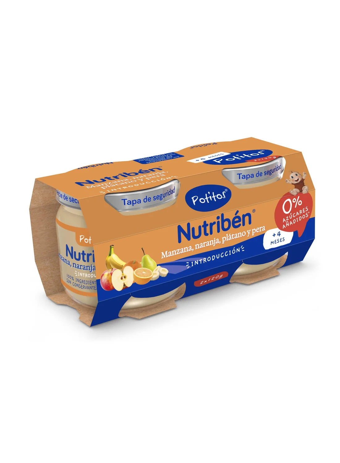 Potito de manzana, naranja, plátano y pera 2x120g