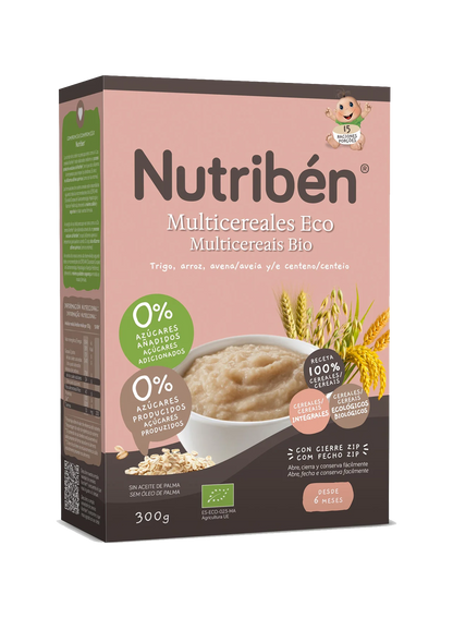 Nutribén® eco Multicereales: cereales ecológicos para bebés a partir de 6 meses Sin azúcares añadidos ni producidos*